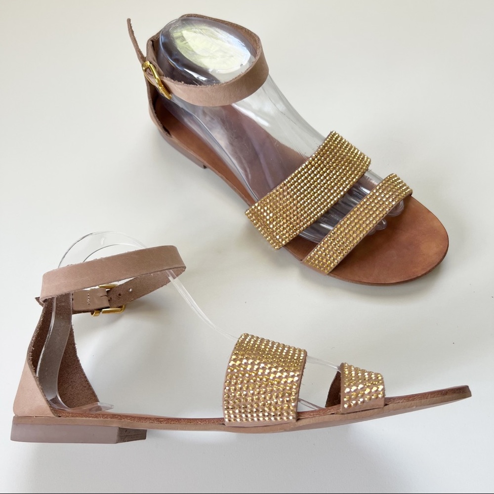 L*Space x Cocobelle Leather Ankle Strap Sandals Made in Italy Leather Gold 40 9